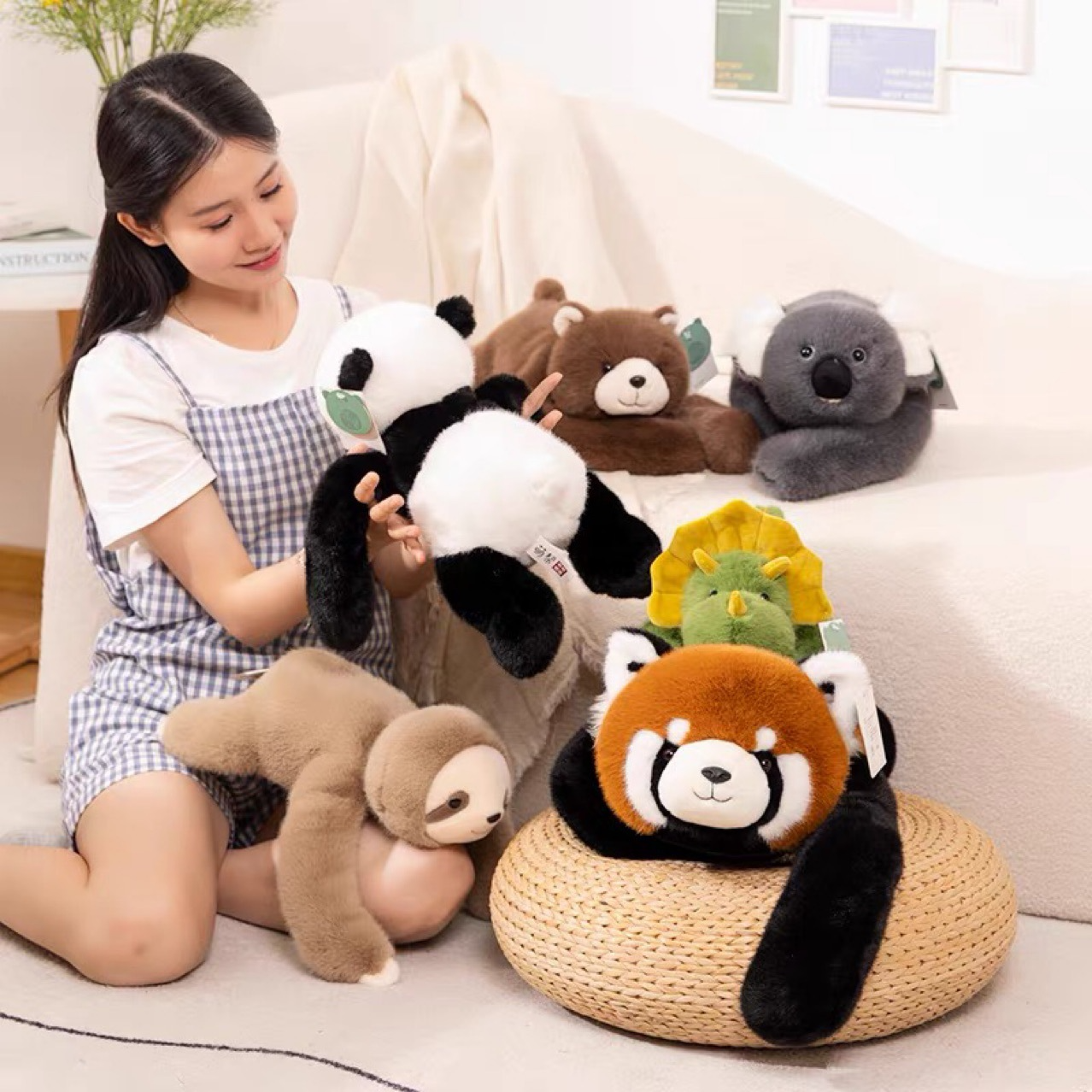 Panda, Koala, Sloth, Dinosaur, Bear & Little Panda Plush Doll Gift – Kids Soft Stuffed Toy